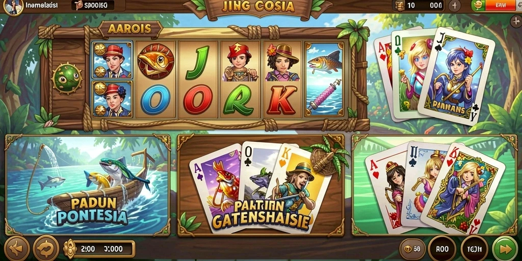 Screenshot menunjukkan karakter utama di pulau yang indah.